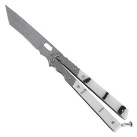 Economical White Black Balisong Butterfly Knife Stonewash Tanto