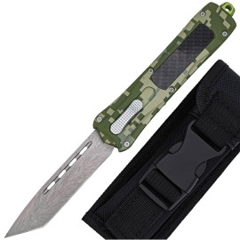 Fallen Angel D/A OTF Automatic Knife Camo Damascus Tanto