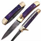 Leverlock 9 Inch Purple Automatic Knife Dagger Damascus