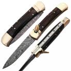 Leverlock 9" Wood Automatic Knife Dagger Damascus