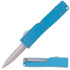 Firecracker 5" Mini D/A OTF Automatic Knife Sky Blue Dagger Serrated