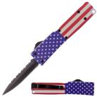 Firecracker 5" Mini D/A OTF Automatic Knife USA Flag Black Dagger Serrated