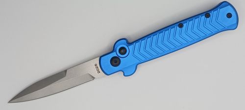 Fort Knife Works Arrow Blue Side Opening Automatic Knife D2 Satin Bayonet
