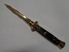 Frank B 9 Inch Italian Stiletto Automatic Knife Dark Horn Gold Kriss