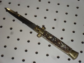 Frank Beltrame 9" Italian Stiletto Automatic Knife Stag Horn Brass Bayo