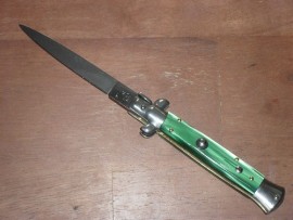 Frank B Real Italian Stiletto Flat Grind Green Acrylic Automatic Knife