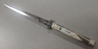 Frank Beltrame 11" Brazilian Horn Stiletto Automatic Knife Satin Bayonet