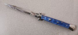 Frank Beltrame 11" Italian Stiletto Imitation Blue Pearl Dagger Automatic Knife