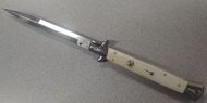 Frank Beltrame 11" White Bone Stiletto Automatic Knife Satin Bayonet