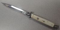 Frank Beltrame 11" White Bone Stiletto Automatic Knife Satin Bayonet