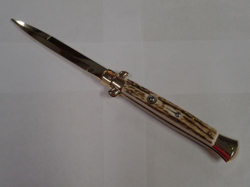 Frank Beltrame 11" Stag Horn Automatic Knife Gold Bayo