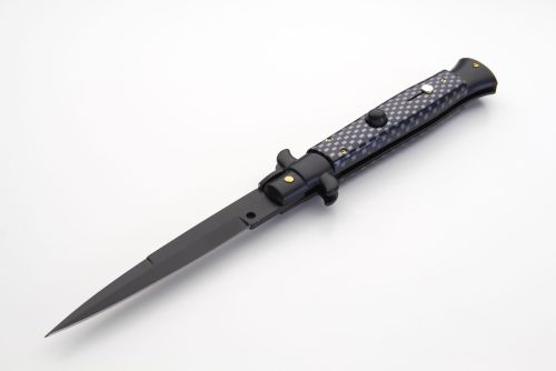 Frank Beltrame 9" Black Imitation Carbon Fiber Automatic Knife Black Bayo