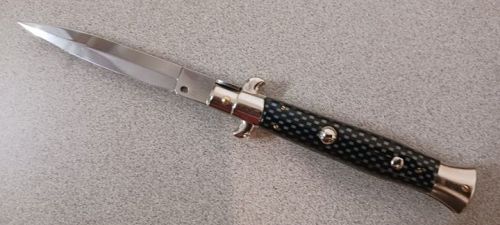 Frank Beltrame 9" Imitation Carbon Fiber Automatic Knife Satin Dagger