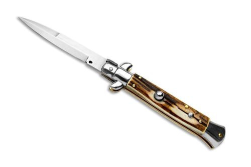Frank Beltrame 9" Stag Horn Picklock Stiletto Automatic Knife Bayonet