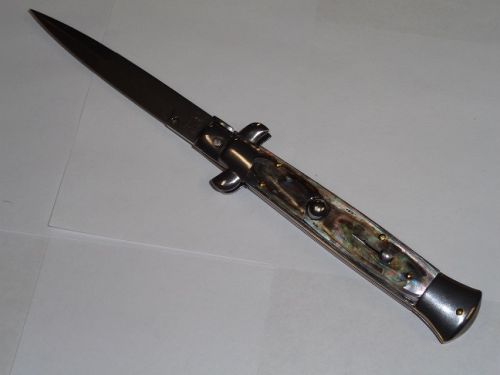 Frank Beltrame 9" Black Mother Of Pearl Stiletto Automatic Knife Satin Bayo