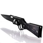 Full Auto Automatic Rifle Shaped Handle Motif Trailing Point Black Anodized Blade w/ Finger Hole, Belt Clip, & Safety Lock