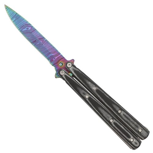 Best Price Heavy Duty Black Micarta Butterfly Knife Titanium Drop Point Damascus Plain