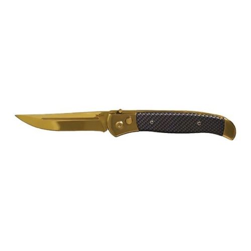 Gentlemens Carbon Fiber Automatic Knife Gold Clip Point