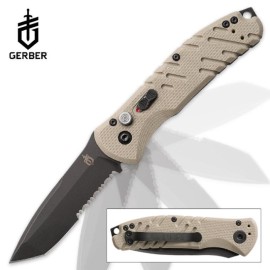 Gerber Propel Downrange Automatic Knife Tan Tanto Serrated