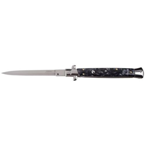 Giant Godfather Black Marble Automatic Knife (5" Satin)
