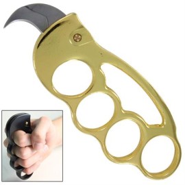 Gold Brass Knuckle Karambit Automatic Knife