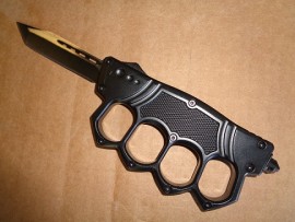 Heavy Black Brass Knuckles D/A OTF Automatic Knife 2 Tone Tanto