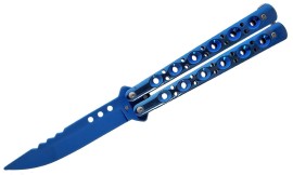 Heavy Balisong Blue 8" Butterfly Knife 3" Drop Point