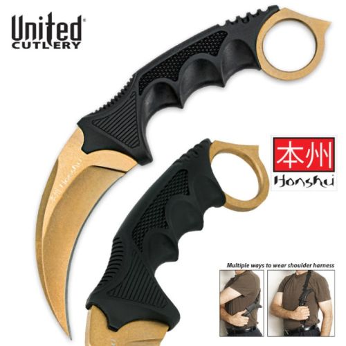 Honshu Ninja Karambit Gold Stonewash Finish