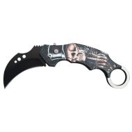 5" Closed Skeleton Switch Blade Karambit Knife Finger Ring Top Hat Skull