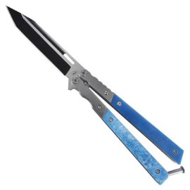 Karate Flipper Sky Blue Heavy Butterfly Knife Black Tanto