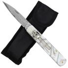 Killing Moon Automatic Damascus Steel Lever Lock Switchblade Knife White Pearl