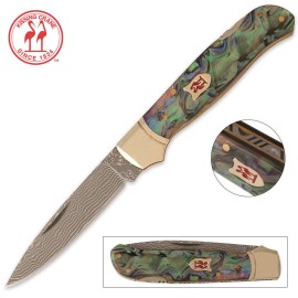 Kissing Crane Limited Edition Abalone Damascus Lockback Pocket Knife