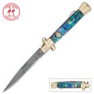 Kissing Crane Abalone Damascus Stiletto Folding Knife