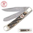 Kissing Crane Burnt Bone Damascus Trapper Pocket Knife