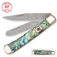 Kissing Crane Genuine Abalone Damascus Trapper Pocket Knife