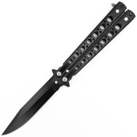 Knights Heavy Black Butterfly Knife Black Drop Point