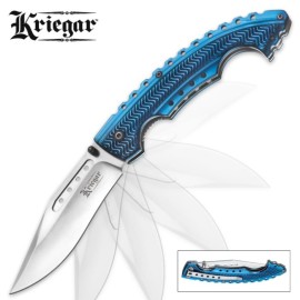 Kriegar Blue Bowie Style Folding Pocket Knife