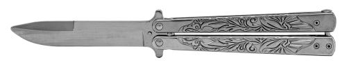 9" Lattice Chrome Butterfly Knife Chrome Bayo