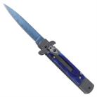 Lever Lock Blue Marble Automatic Knife Damascus Flat Grind