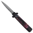 Lever Lock Purple Marble Automatic Switchblade Knife Damascus Flat Grind