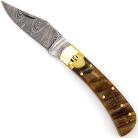 Lever Lock Ram Horn Automatic Knife Damascus Drop Point