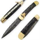 Damascus Black Lever Lock Automatic Knife Brass