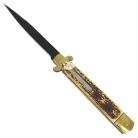 9" Leverlock Stag Automatic Knife Black Blade