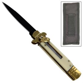 Leverlock Imitation Ivory Automatic Knife Black Brass