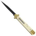 9" Leverlock White Automatic Knife Black Blade