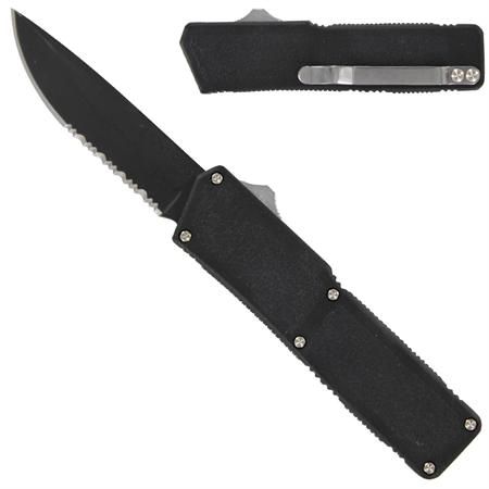 Lightning Supreme Black D/A OTF Automatic Knife Drop Point Black Serrated