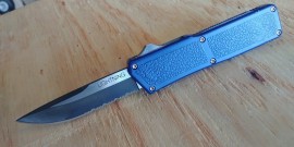 Lightning Blue D/A OTF Automatic Knife Two Tone Drop Serrated