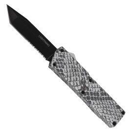 Lightning Model 3 Silver Snake D/A OTF Automatic Knife Black Tanto Serrated