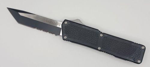 Lightning Supreme Black D/A OTF Automatic Knife Tanto Point Two Tone Serrated