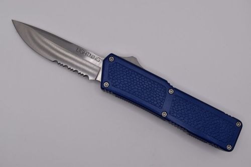 Lightning Supreme Blue D/A OTF Automatic Knife Drop Point Satin Serrated